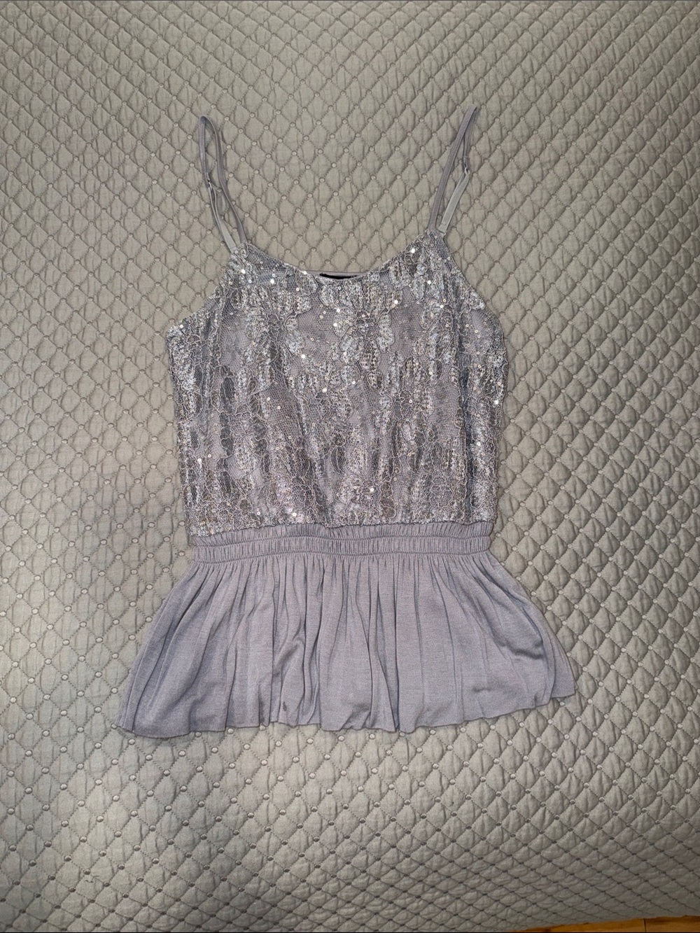Silver Sequin Peplum Spaghetti Strap Top - Women